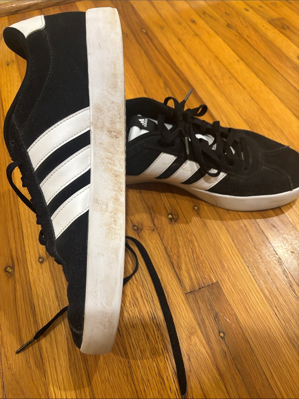 adidas Men’s Black Suede Sneakers with White Stripes